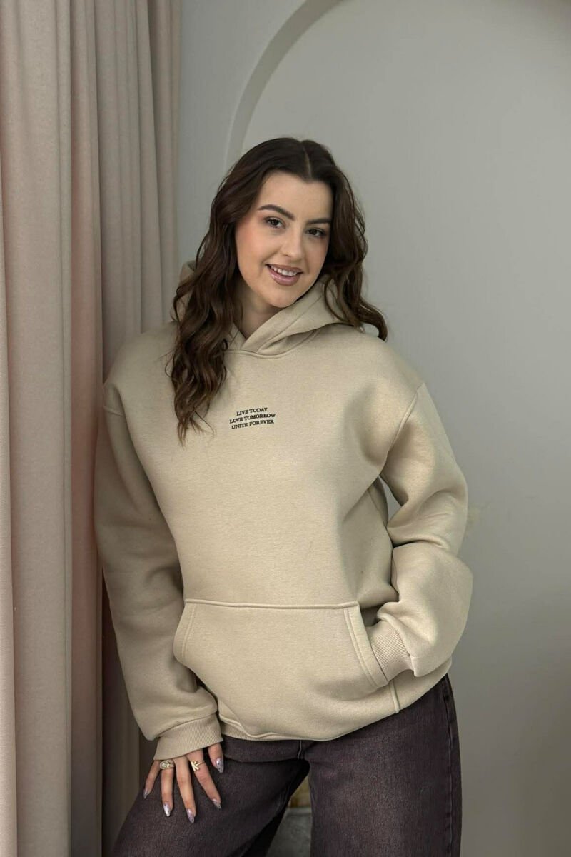 FRONT LITTLE WRITTINGS FLUFFY WOMEN HOODIE BEIGE/BEZHE - 1