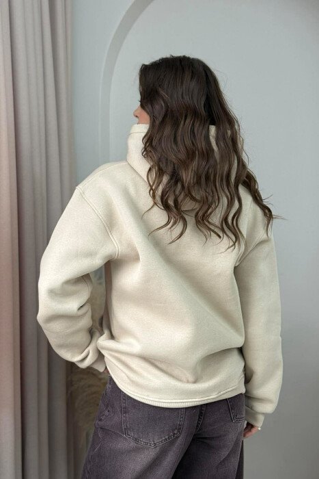 FRONT LITTLE WRITTINGS FLUFFY WOMEN HOODIE BEIGE/BEZHE - 3