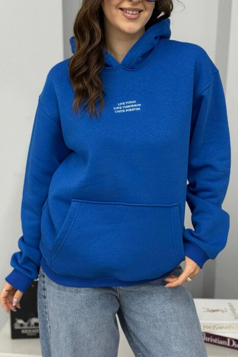 FRONT LITTLE WRITTINGS FLUFFY WOMEN HOODIE BLUE/BLU - 2
