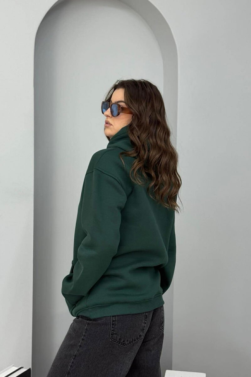 FRONT LITTLE WRITTINGS FLUFFY WOMEN HOODIE DARK GREEN/JEE - 3