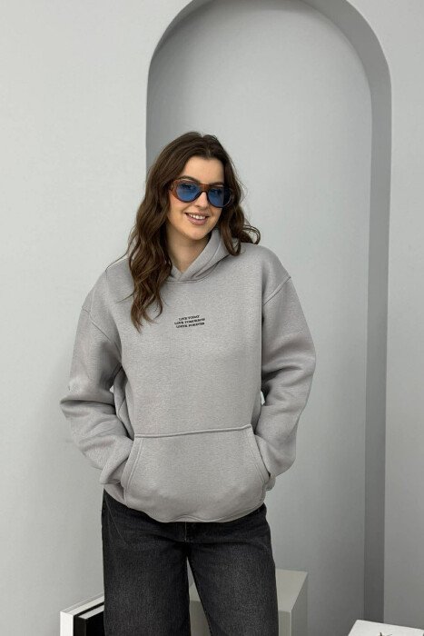 FRONT LITTLE WRITTINGS FLUFFY WOMEN HOODIE GREY/GRI - 2