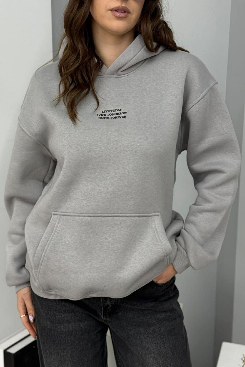 FRONT LITTLE WRITTINGS FLUFFY WOMEN HOODIE GREY/GRI - 4