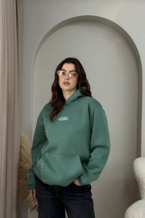 FRONT LITTLE WRITTINGS FLUFFY WOMEN HOODIE MINT/MENTE - 1