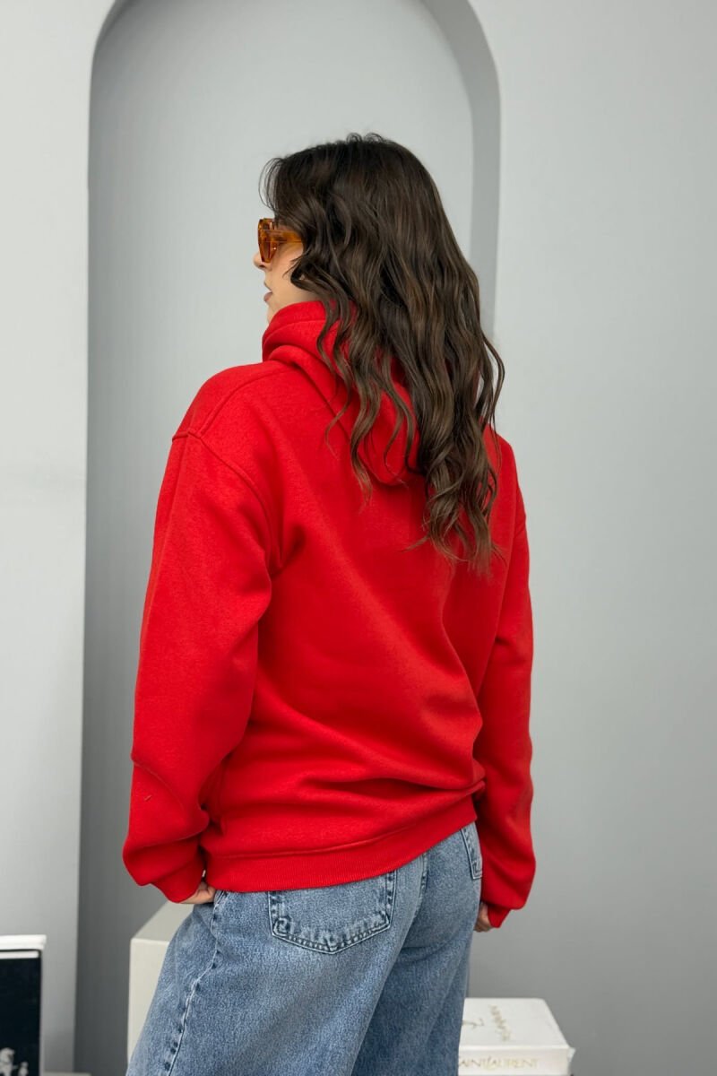 FRONT LITTLE WRITTINGS FLUFFY WOMEN HOODIE RED/E KUQE - 3