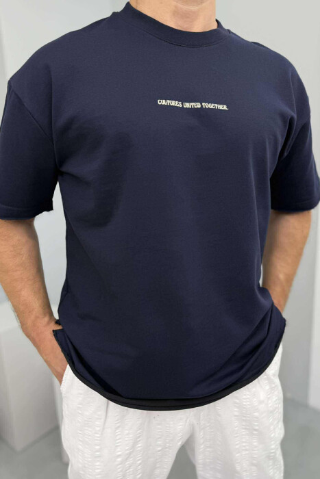 FRONT LITTLE WRITTINGS MEN T-SHIRT DARK BLUE/BEE 