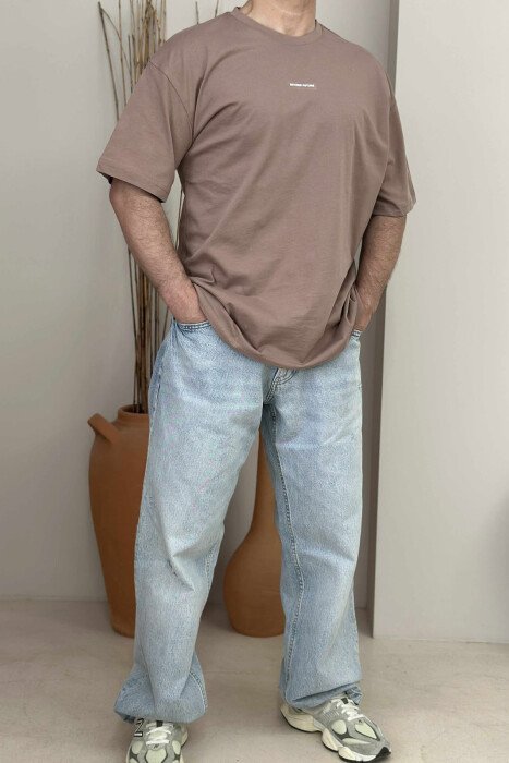 FRONT LITTLE WRITTINGS MEN T-SHIRT LIGHT BROWN/KAZB - 2