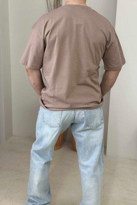 FRONT LITTLE WRITTINGS MEN T-SHIRT LIGHT BROWN/KAZB - 3