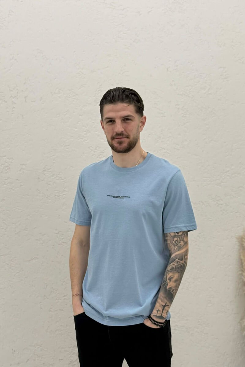 FRONT LITTLE WRITTINGS MEN T-SHIRT LIGHTBLUE/BZ - 1