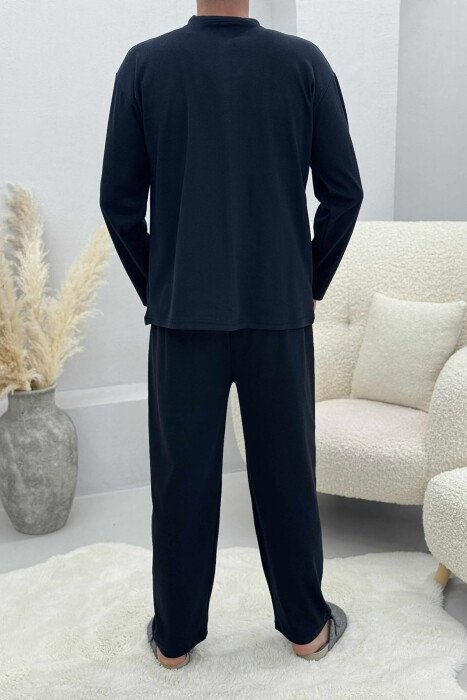 FRONT LOGO BUTTONED SWEATSHIRT+ SWEATPANTS MEN PYJAMAS DARK BLUE/BEE - 3