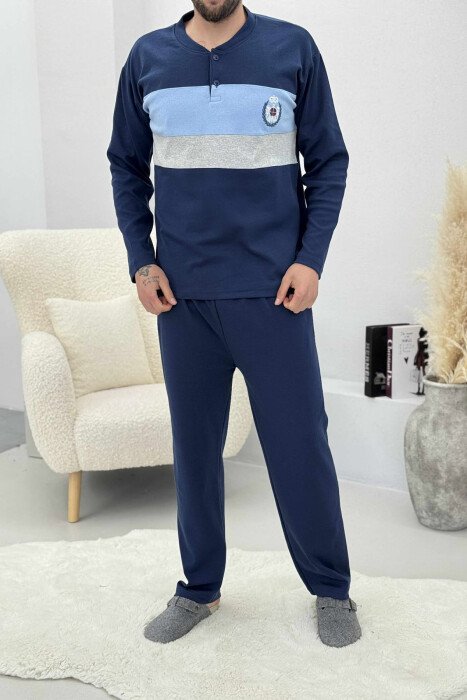 FRONT LOGO SWEATSHIRT+SWEATPANTS MEN PYJAMAS BLUE/BLU - KLAUDIO FASHION