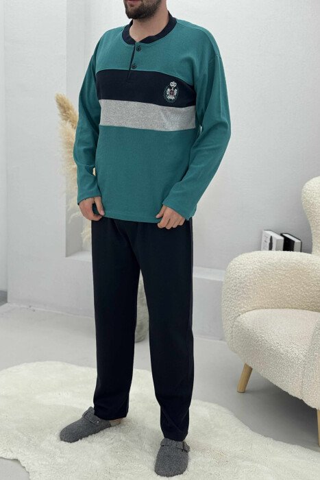 FRONT LOGO SWEATSHIRT+SWEATPANTS MEN PYJAMAS GREEN/JESHILE - KLAUDIO FASHION