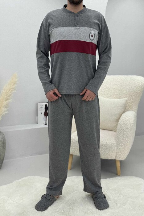 FRONT LOGO SWEATSHIRT+SWEATPANTS MEN PYJAMAS GREY/GRI - KLAUDIO FASHION