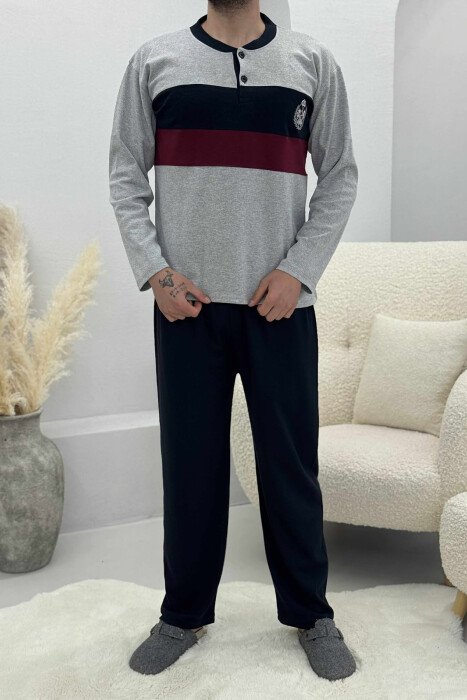 FRONT LOGO SWEATSHIRT+SWEATPANTS MEN PYJAMAS LIGHT GREY/GZ - KLAUDIO FASHION