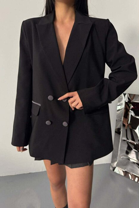 FRONT POCKET DETAIL CLASSIC WOMEN JACKET BLACK/ E ZEZE - KLAUDIO FASHION