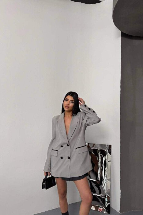 FRONT POCKET DETAIL CLASSIC WOMEN JACKET GREY/GRI - 2