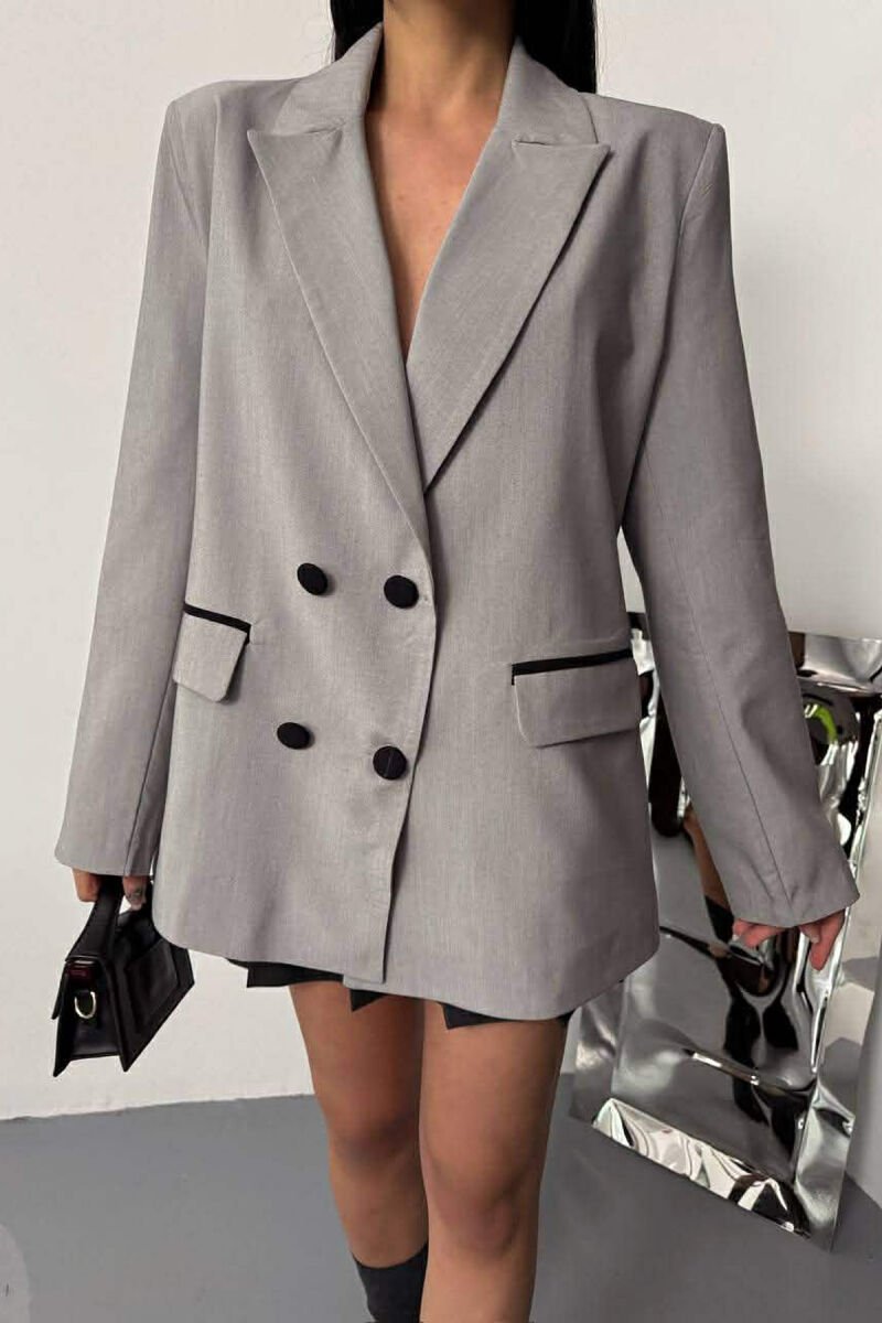 FRONT POCKET DETAIL CLASSIC WOMEN JACKET GREY/GRI - 3