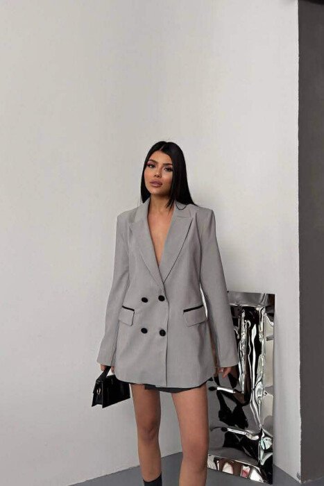 FRONT POCKET DETAIL CLASSIC WOMEN JACKET GREY/GRI - 4