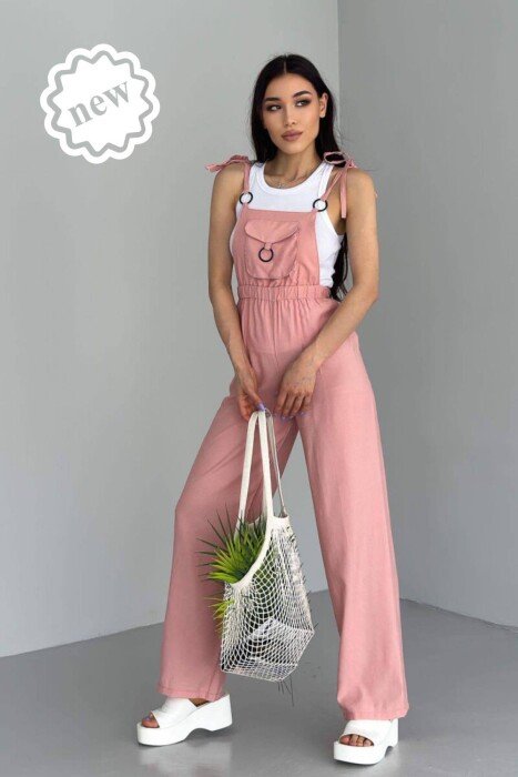FRONT POCKET DETAIL WOMEN JUMPSUIT PINK/ROZE - KLAUDIO FASHION