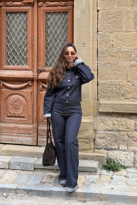 FRONT POCKET JACKET + TROUSERS DENIM WOMAN SET BLUE/BLU - 2