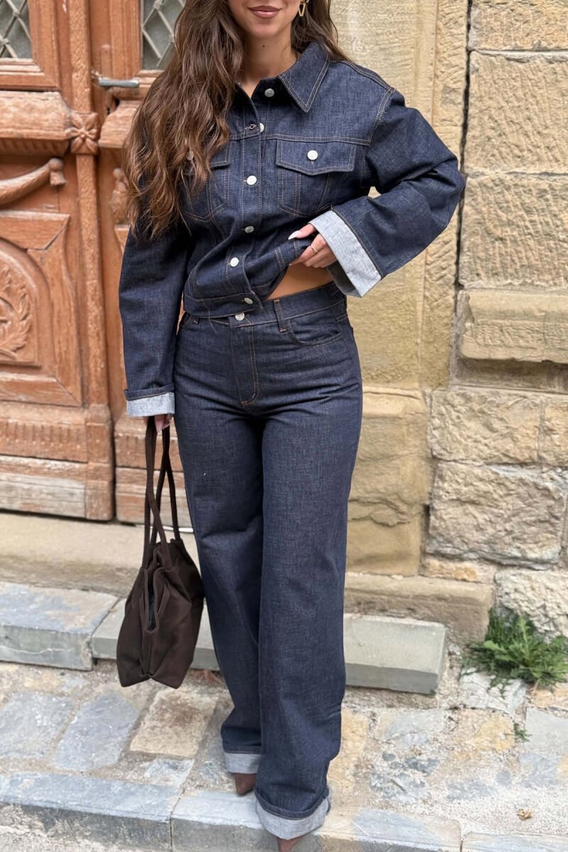 FRONT POCKET JACKET + TROUSERS DENIM WOMAN SET BLUE/BLU - 3