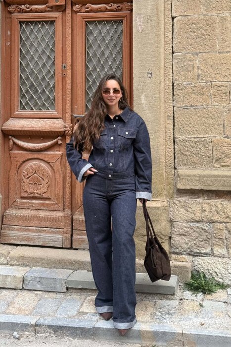 FRONT POCKET JACKET + TROUSERS DENIM WOMAN SET BLUE/BLU - 4