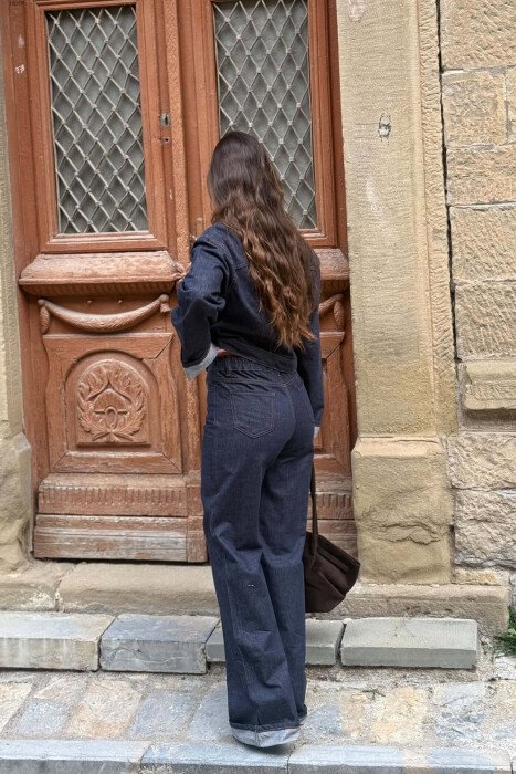FRONT POCKET JACKET + TROUSERS DENIM WOMAN SET BLUE/BLU - 6