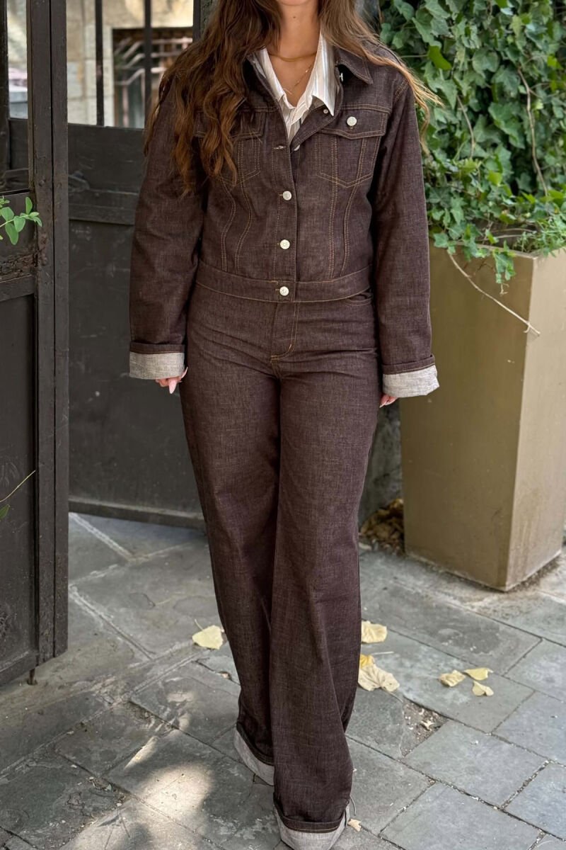 FRONT POCKET JACKET + TROUSERS DENIM WOMAN SET BROWN/KAFE - 2