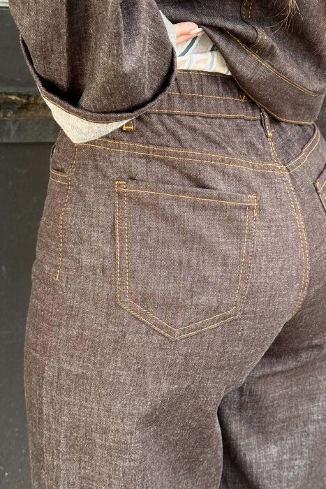 FRONT POCKET JACKET + TROUSERS DENIM WOMAN SET BROWN/KAFE - 3