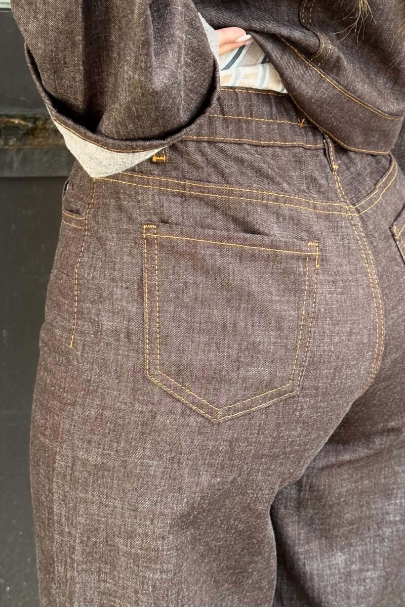 FRONT POCKET JACKET + TROUSERS DENIM WOMAN SET BROWN/KAFE - 3