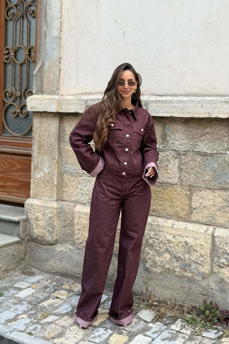FRONT POCKET JACKET + TROUSERS DENIM WOMAN SET BURGUNDY/VISHNJE - 2