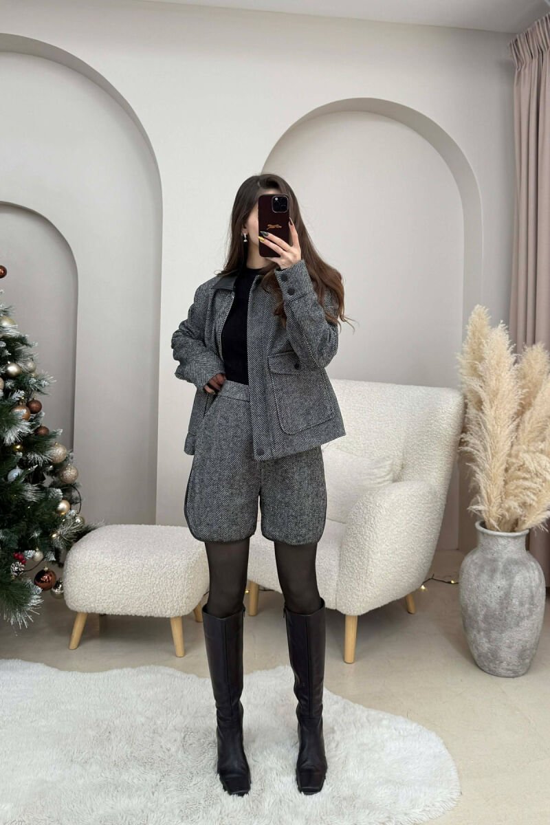 FRONT POCKET JACKET+SHORTS STRIPES WOMEN SET BLACK/ E ZEZE - 1