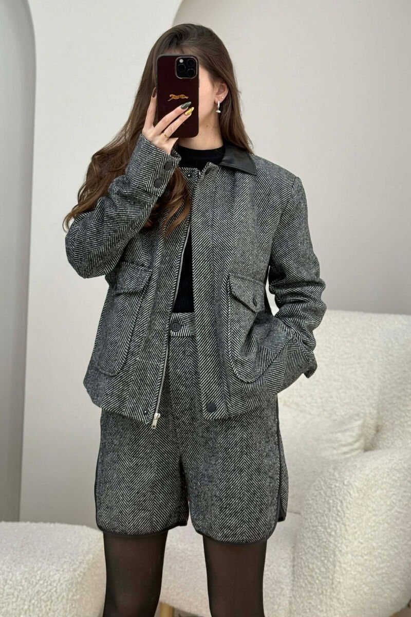 FRONT POCKET JACKET+SHORTS STRIPES WOMEN SET BLACK/ E ZEZE - 3