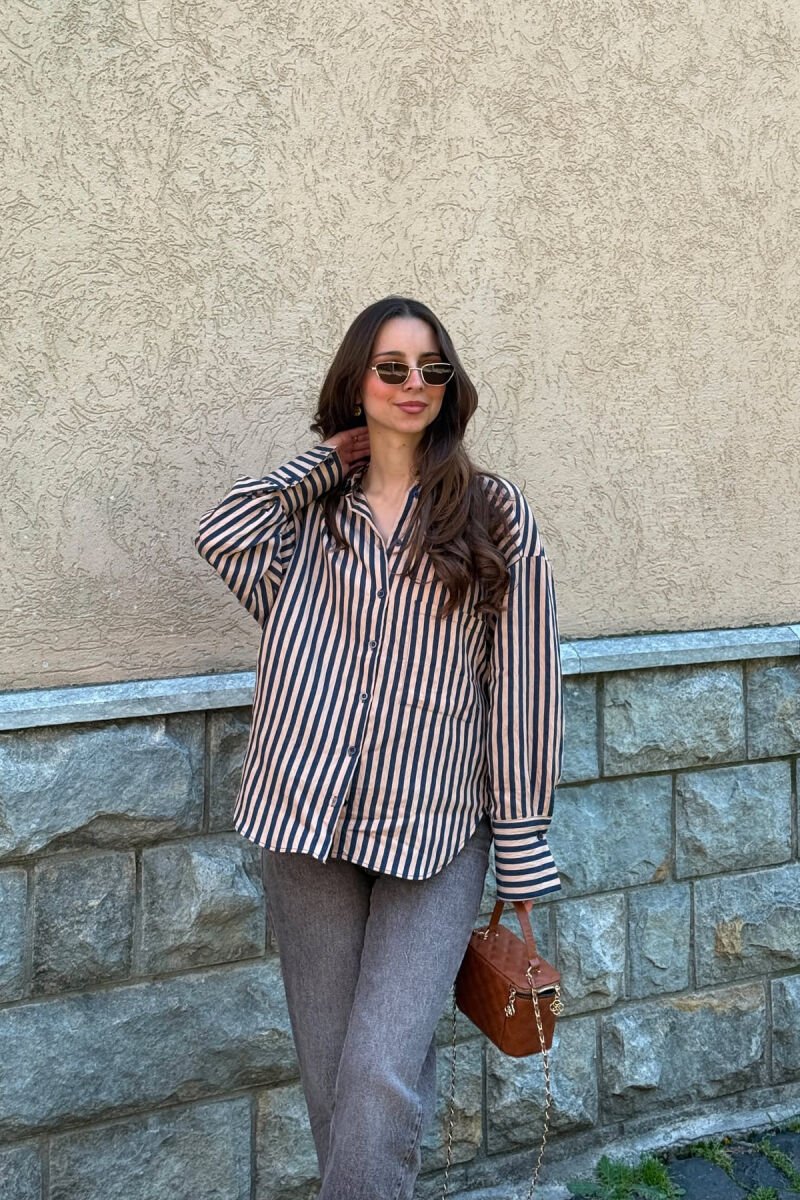 FRONT POCKET LINES DESIGN WOMAN SHIRT BLUE-BEIGE/BLBZH - 1