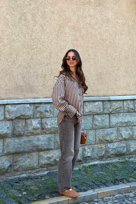 FRONT POCKET LINES DESIGN WOMAN SHIRT BLUE-BEIGE/BLBZH - 2