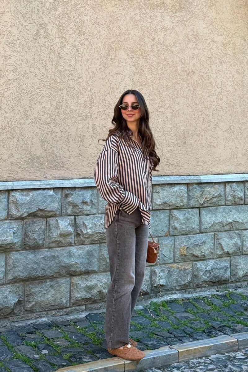 FRONT POCKET LINES DESIGN WOMAN SHIRT BLUE-BEIGE/BLBZH - 2