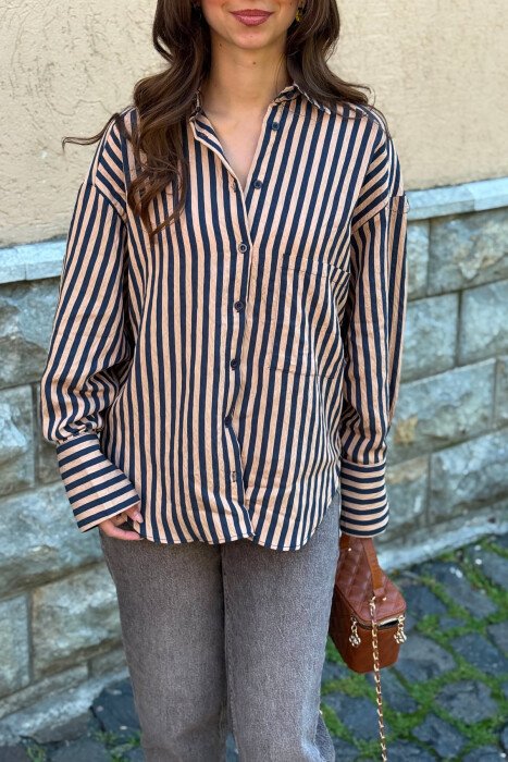 FRONT POCKET LINES DESIGN WOMAN SHIRT BLUE-BEIGE/BLBZH - 4