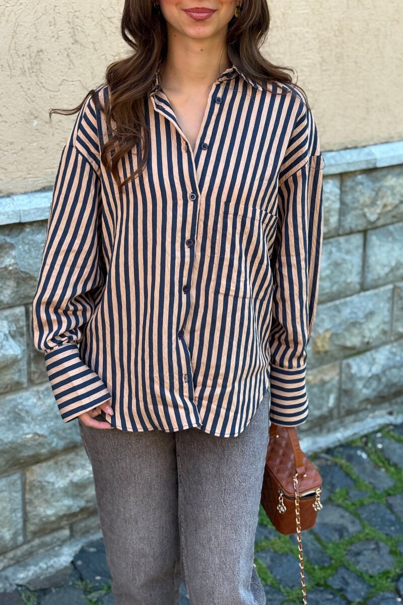 FRONT POCKET LINES DESIGN WOMAN SHIRT BLUE-BEIGE/BLBZH - 4