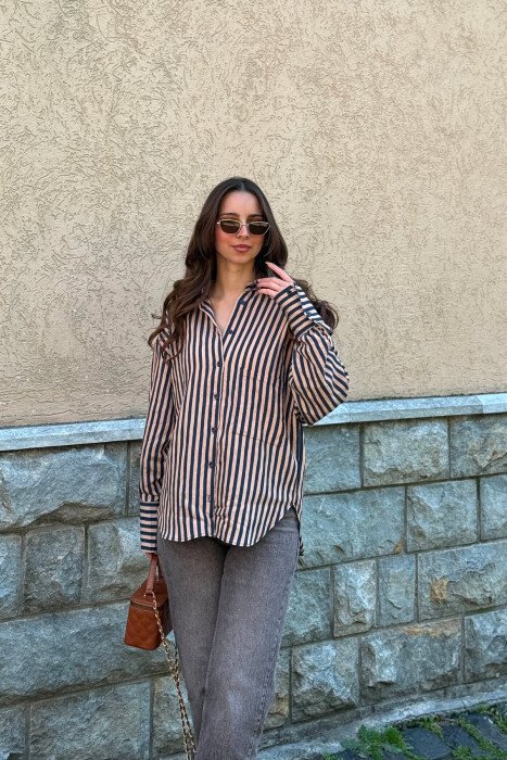 FRONT POCKET LINES DESIGN WOMAN SHIRT BLUE-BEIGE/BLBZH - 7