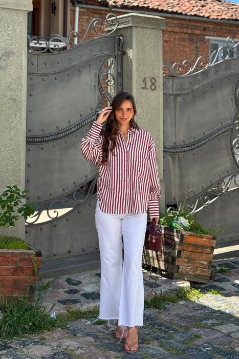 FRONT POCKET LINES DESIGN WOMAN SHIRT BURGUNDY/VISHNJE - 1