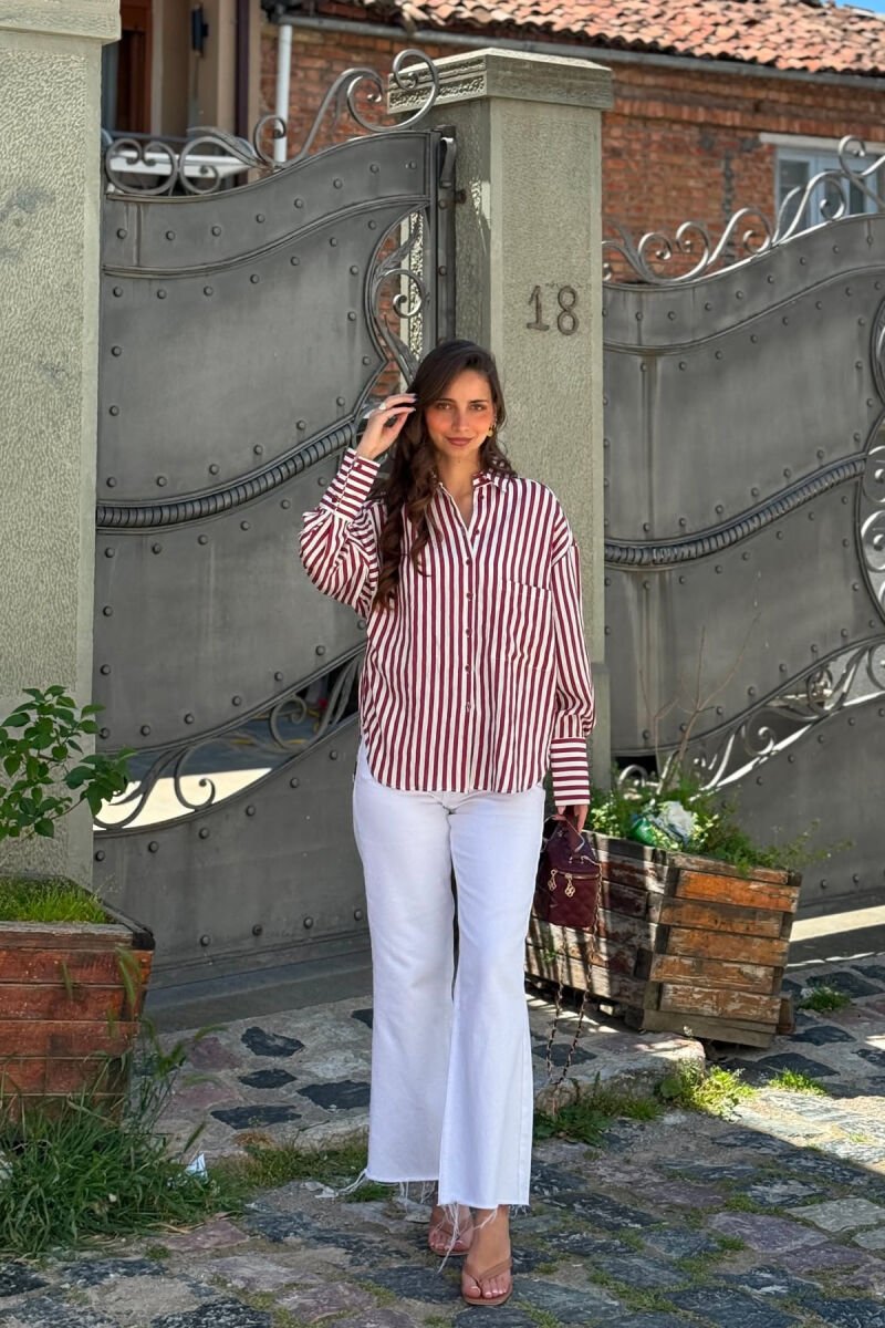 FRONT POCKET LINES DESIGN WOMAN SHIRT BURGUNDY/VISHNJE - 1