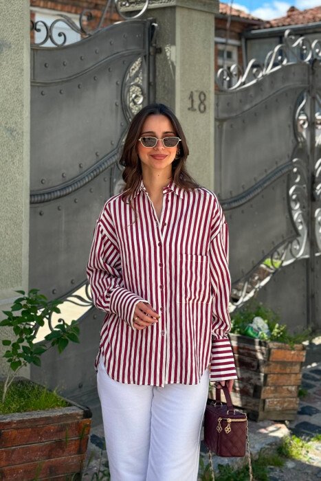 FRONT POCKET LINES DESIGN WOMAN SHIRT BURGUNDY/VISHNJE - 3