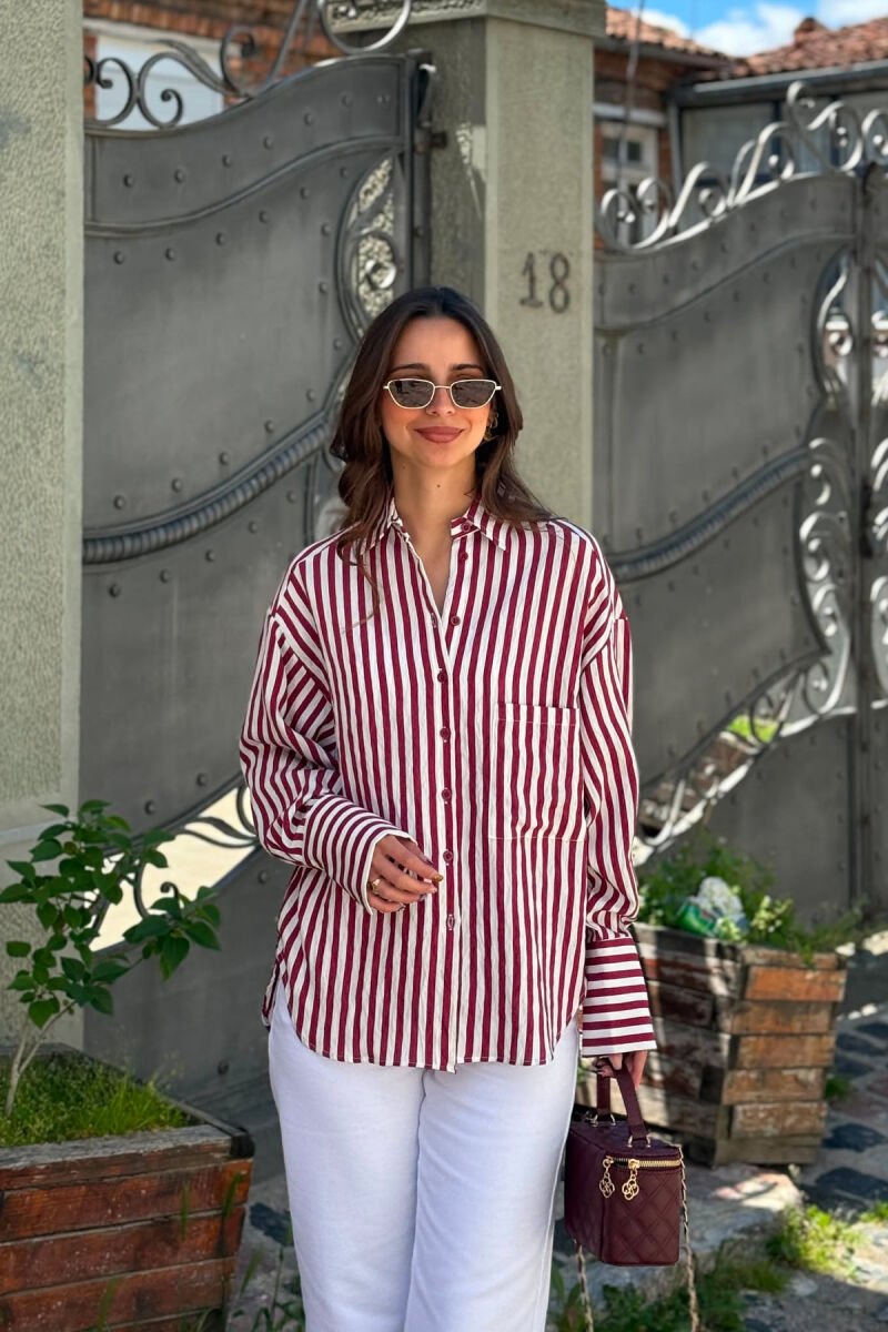 FRONT POCKET LINES DESIGN WOMAN SHIRT BURGUNDY/VISHNJE - 3