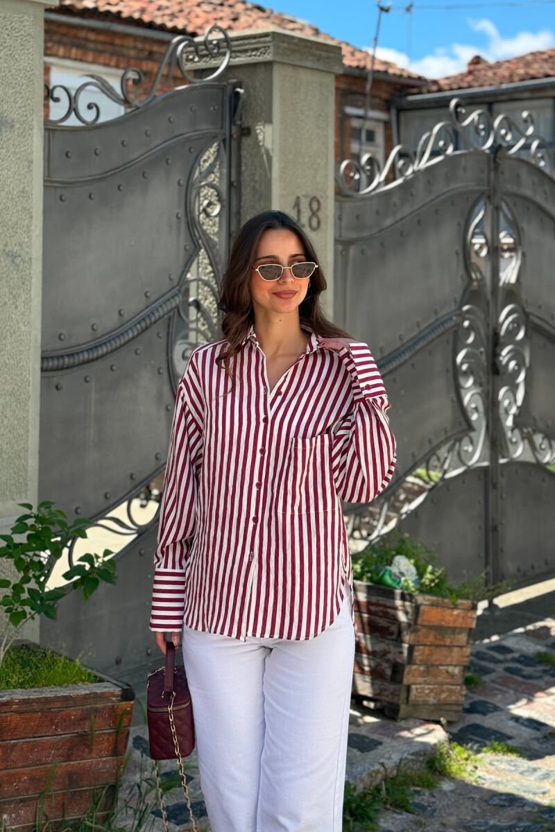 FRONT POCKET LINES DESIGN WOMAN SHIRT BURGUNDY/VISHNJE - 4