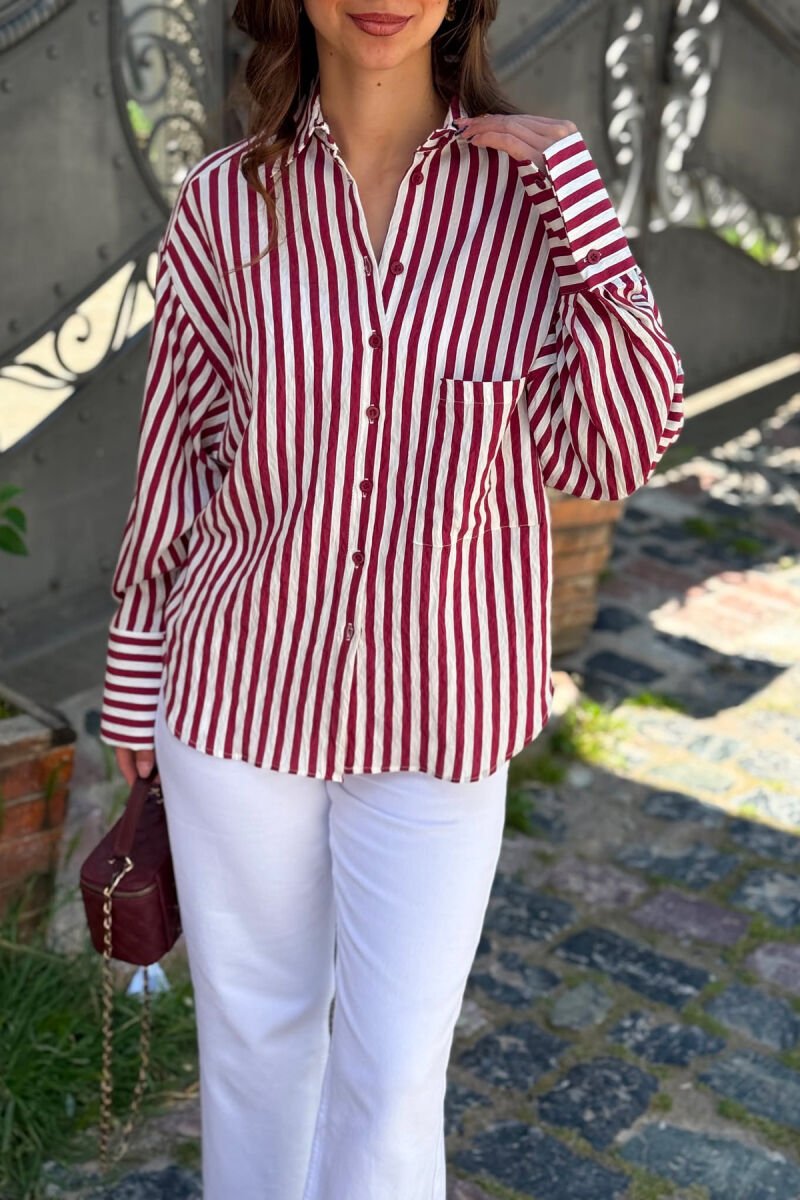FRONT POCKET LINES DESIGN WOMAN SHIRT BURGUNDY/VISHNJE - 5