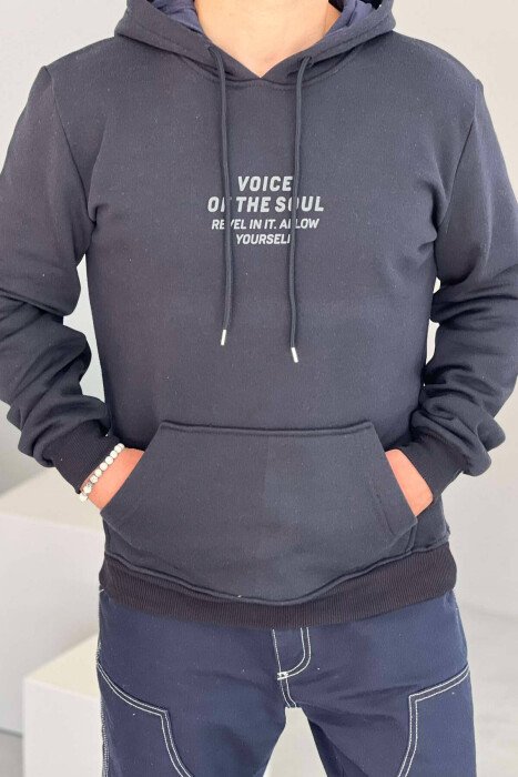 LITTLE WRITINGS FLUFFY MEN HOODIE BLUE/BLU - KLAUDIO FASHION
