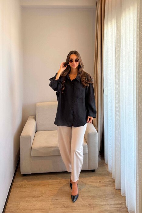 FRONT POCKET ONE COLOR WOMAN SHIRT BLACK/ E ZEZE - 2