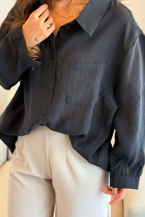 FRONT POCKET ONE COLOR WOMAN SHIRT BLACK/ E ZEZE - 3