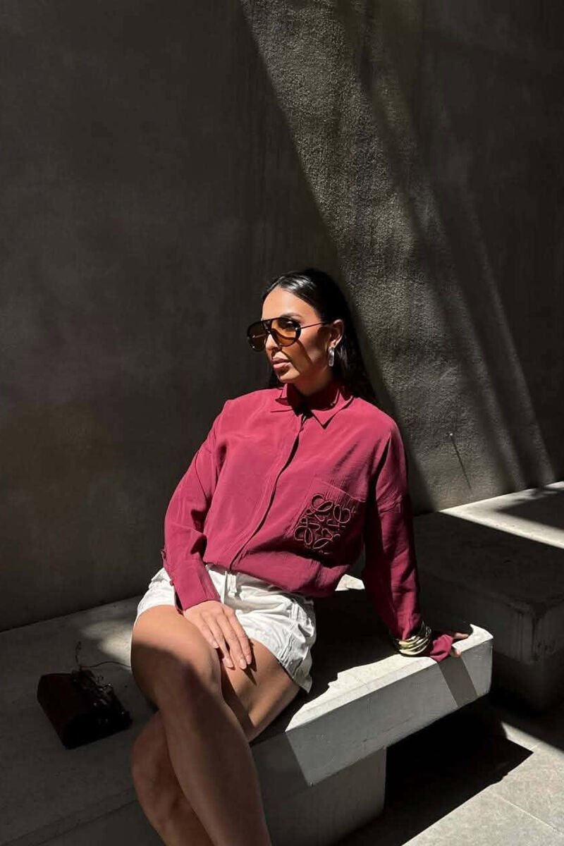 FRONT POCKET ONE COLOR WOMAN SHIRT BURGUNDY/VISHNJE - 1