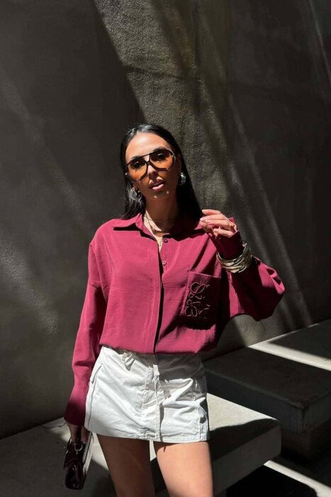 FRONT POCKET ONE COLOR WOMAN SHIRT BURGUNDY/VISHNJE - 2