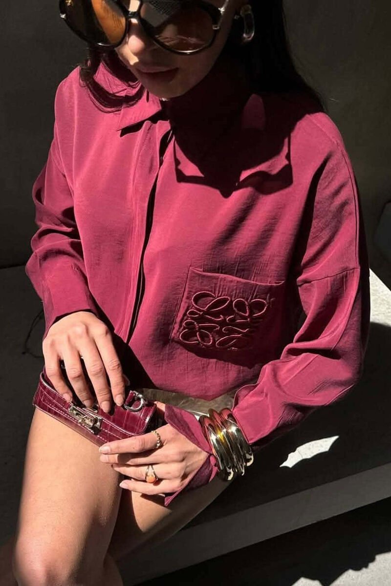 FRONT POCKET ONE COLOR WOMAN SHIRT BURGUNDY/VISHNJE - 3